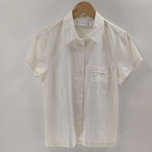 Liz Claiborne Button Down Linen Top Ivory Size Medium Short Sleeve